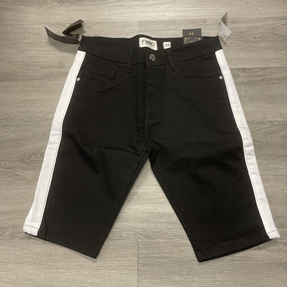 FWRD DENIM BLACK/WHITE SLIM FIT MENS SHORTS SIZE 32 NEW - Picture 1 of 3